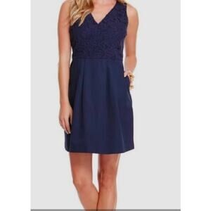 Vineyard Vines Navy Blue Leaf Lace Sleeveless Dress